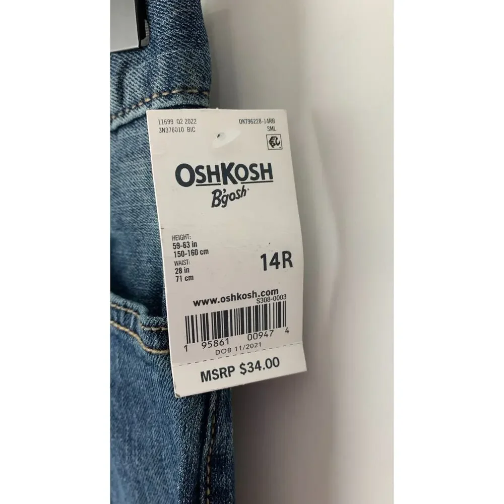 OshKosh B'gosh Boys Blue Straight Leg Denim Jeans 5-Pocket Design Size 14R NWT